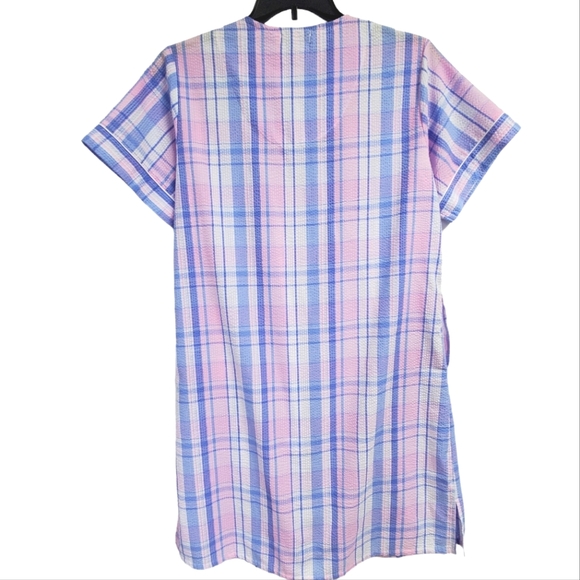 Miss Elaine Women's Short Seersucker Robe Plaid Embroidered Floral Size S - Picture 11 of 12